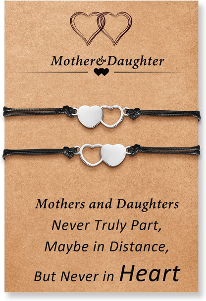 Desimtion Mother Daughter Bracelets Set for 2, 3, 4, 5, 6, Wish Matching Heart Bracelets for Mom and Daughter,Christmas Gifts for Mom Daughters