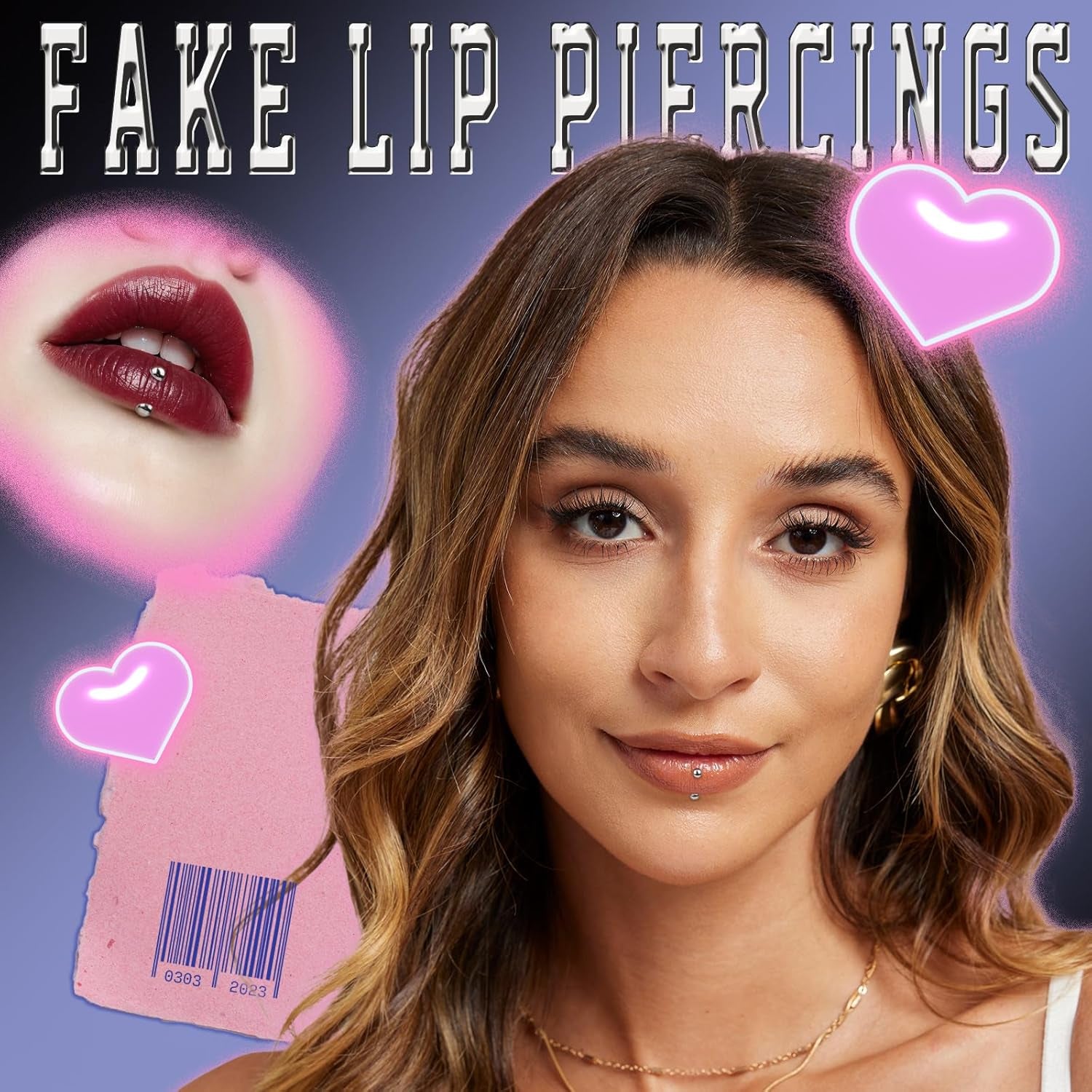 YGDZ Face Gems, Fake Piercings Nose Stud Silver, Fake Eyebrow Piercing, Stick on Face Stickers, Lip Stud, Rave Accessories, Y2K Makeup for Women Men