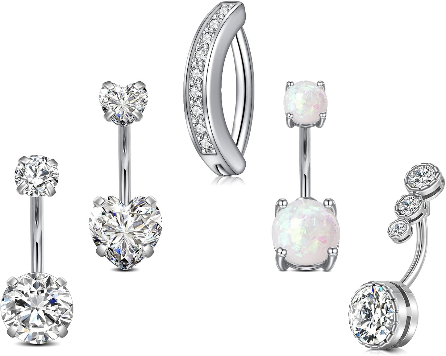 JFORYOU Belly Button Rings Stainless Steel 14G CZ Opal Navel Rings Barbells Women Girls Belly Piercing Jewelry