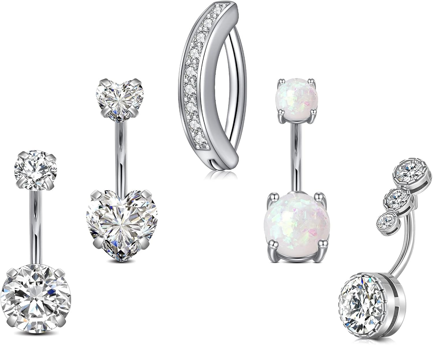 JFORYOU Belly Button Rings Stainless Steel 14G CZ Opal Navel Rings Barbells Women Girls Belly Piercing Jewelry