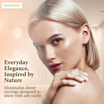 Clover Stud Earrings 18K Gold Plated I Hypoallergenic Earrings I Four Leaf Clover Flower Earrings I St Patricks Day Irish Four Leaf Clover Jewelry I Trendy Floral Stud Earrings I Lucky Jewelry Gift for Women