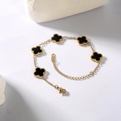 Double Sided 18K Gold Plated Clover Bracelet for Women, Dupe Four Leaf Flower Lucky Chain Bangle, Cute Jewelry Gift for Her Mom Wife