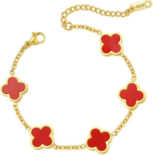 Gold Bracelets for Women‌,Four Leaf Clover Bracelet‌,Fashion Jewelry for Women,Gifts for Women,Lucky Bracelet for Women,Double-Sided Same Color,18K Gold-Plated Titanium Steel