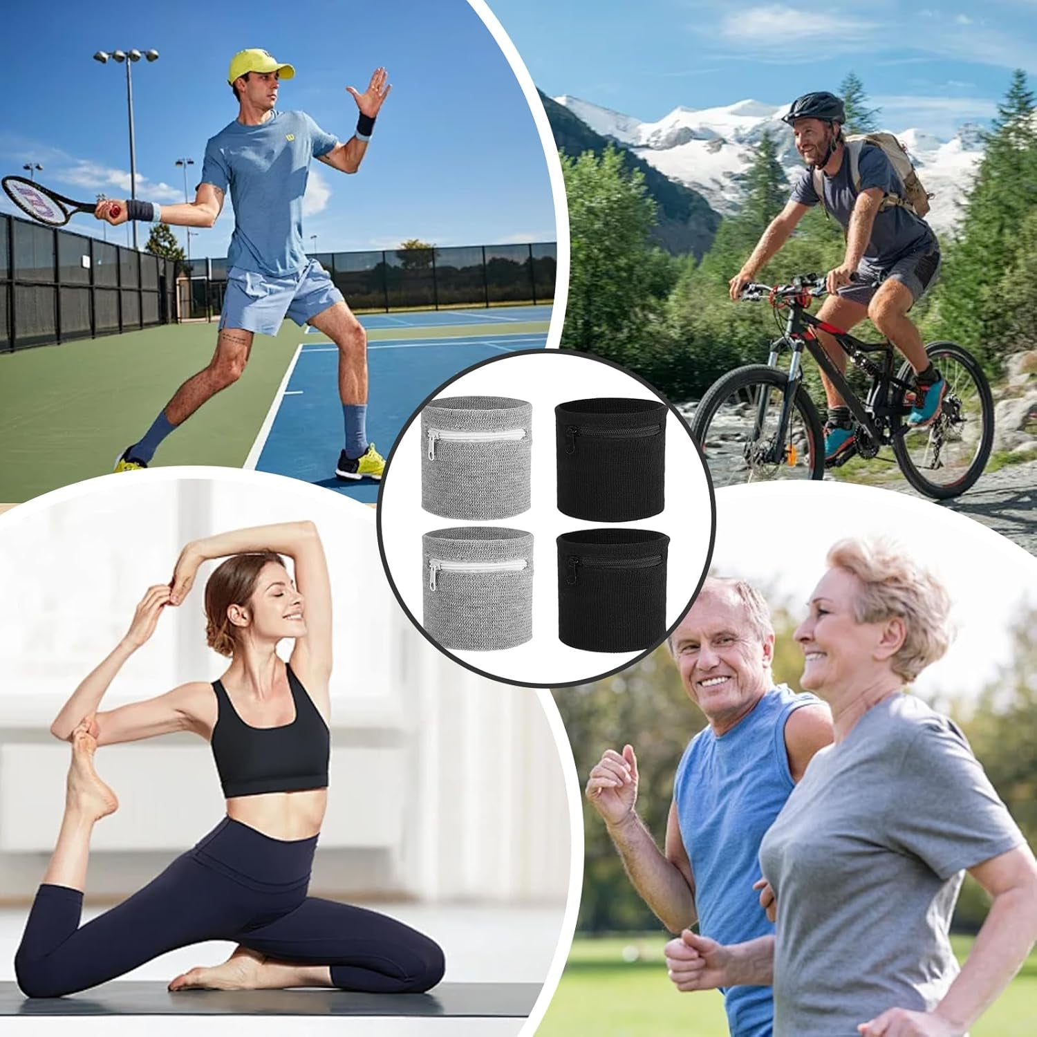 4-pack wrist wallet pouches for fitness and sports activities