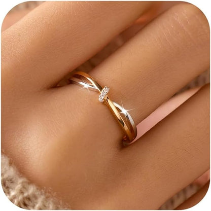 Twisted Knot CZ Ring for Women 925 Sterling Silver Infinity Love Promise Ring 14K Gold Plated Intertwine Ring to Daughter Mother Wedding Band Engagement Ring Birthday Christmas Jewelry Gifts