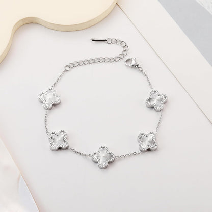 Silver Chain Bracelet Set Gold/White/Black Clover Bracelets for Women Four Leaf Lucky Bracelets Jewelry Gifts for Women 3Pcs