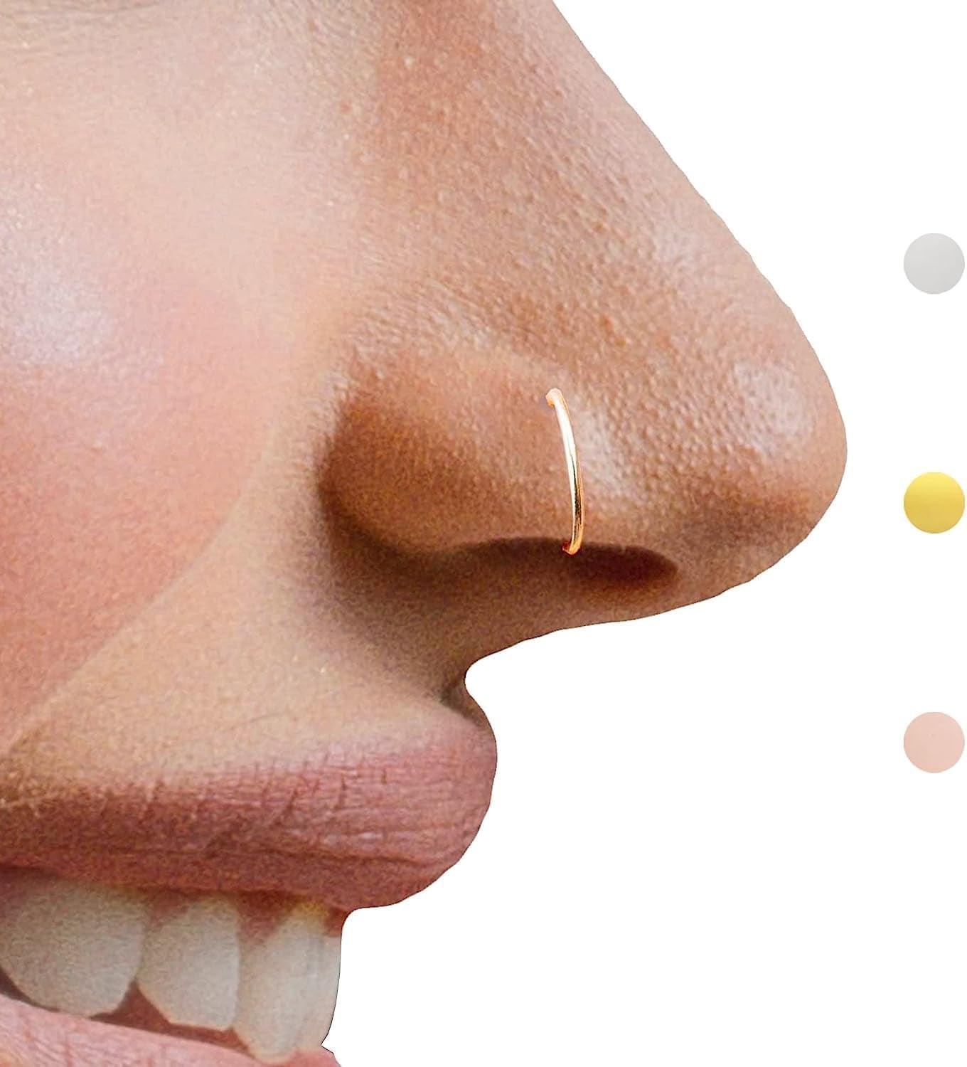 LUCKYJEWUS Small Thin Gold or Sterling Silver Nose Ring Hoop for Women, Tiny Nose Piercing Jewelry