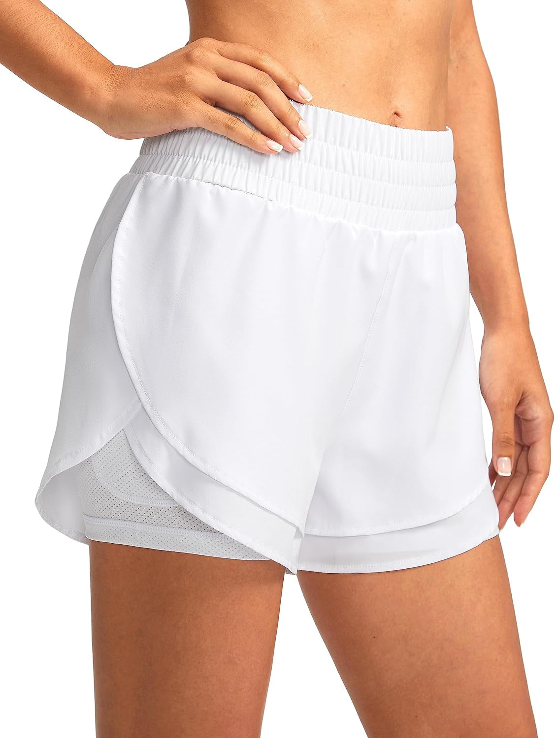 Soothfeel Women'S 2 in 1 Running Shorts High Waisted Athletic Shorts Exercise Gym Workout Shorts for Women with Pockets