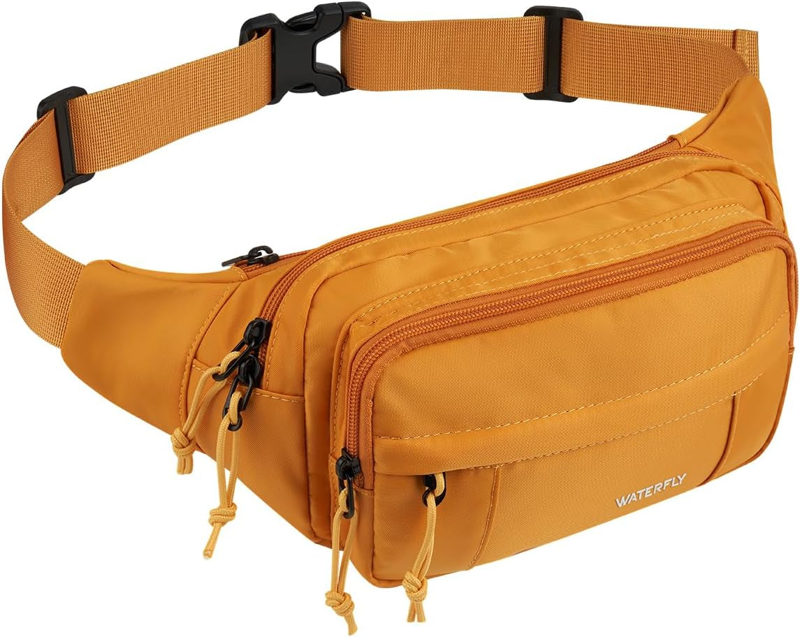 WATERFLY Fanny Pack Waist Packs: Large Crossbody Fanny Packs for Women Men with 5 Zipper Pockets Adjustable Strap Waist Bags Hip Pack for Traveling Cycling Running Hiking-Black