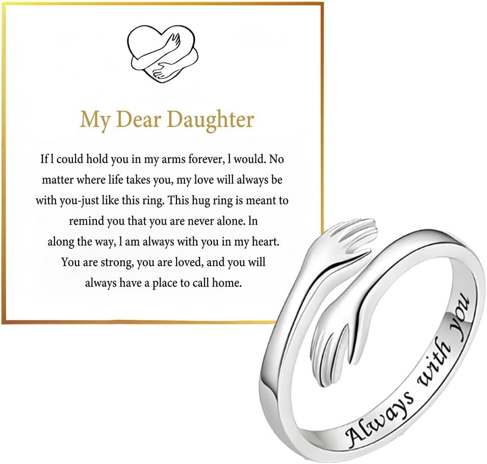 To My Daughter Hug Hope Rings, I Love You Foreve Motivational Stainless Steel Spiral Wrap Twist Open Adjustable Healing Ring Inspirational Gift Jewelry