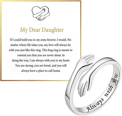 To My Daughter Hug Hope Rings, I Love You Foreve Motivational Stainless Steel Spiral Wrap Twist Open Adjustable Healing Ring Inspirational Gift Jewelry