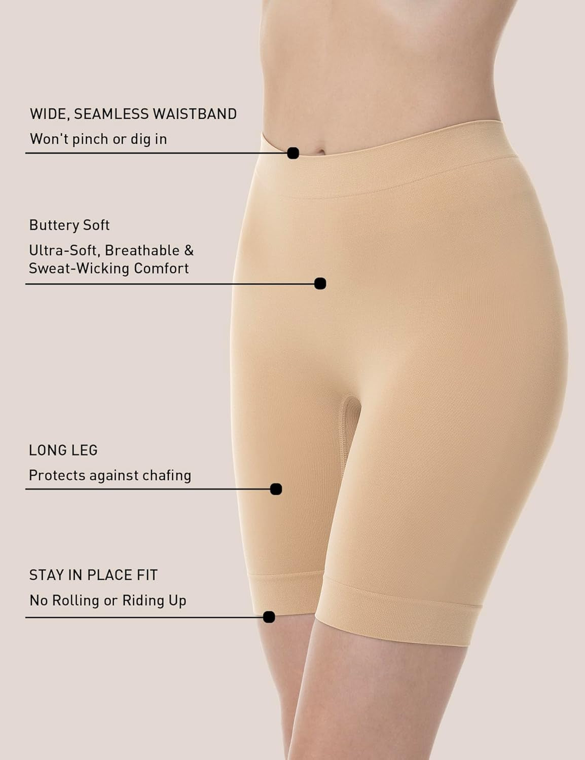 Cooling slip shorts preventing chafing between thighs