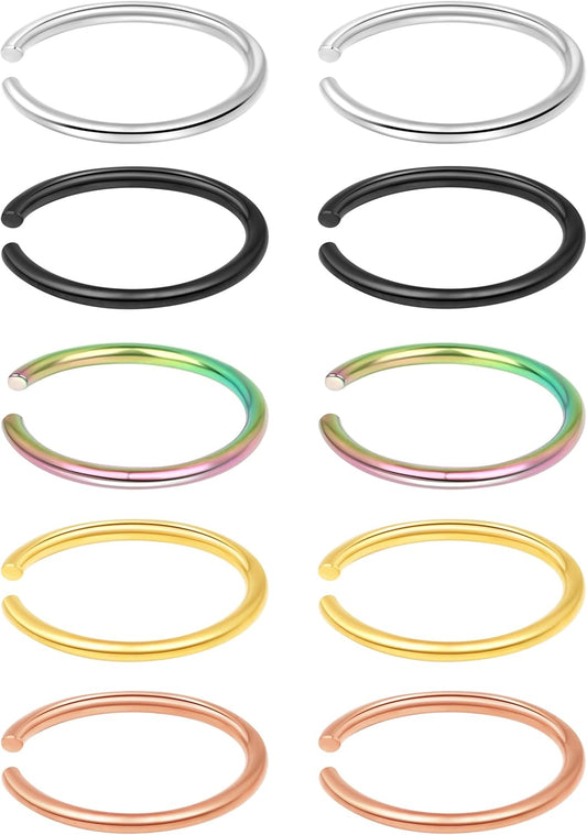 1-16Pcs 16G 18G 20G 22G Nose Rings Hoops Nose Piercings Fake Nose Ring Fake Septum Nose Ring Fake Lip Rings Fake Septum Piercing Fake Nose Piercing Fake Nose Hoop Faux Nose Rings Clip on Nose Cuffs Nose Piercing Jewelry Nose Rings for Women Men Nose Hoops