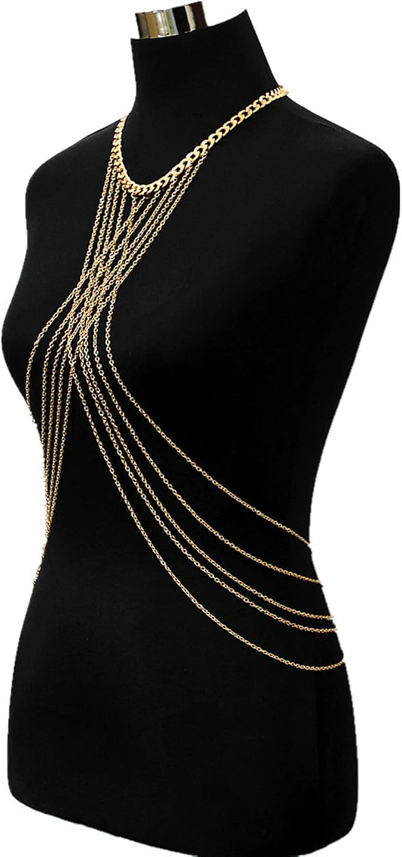 Harness Body Chain Sexy Layered Tassel Belly Waist Chain Necklace Boho Hot Bikini Nightclub Party Beach Body Jewelry for Women and Ladies Gold Tone