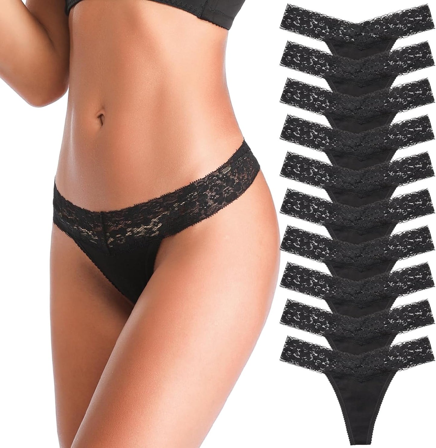 ANNYISON Women'S Thongs, T Back Low Waist See through Panties Cotton Seamless Lace Thongs for Women