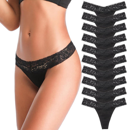 ANNYISON Women'S Thongs, T Back Low Waist See through Panties Cotton Seamless Lace Thongs for Women