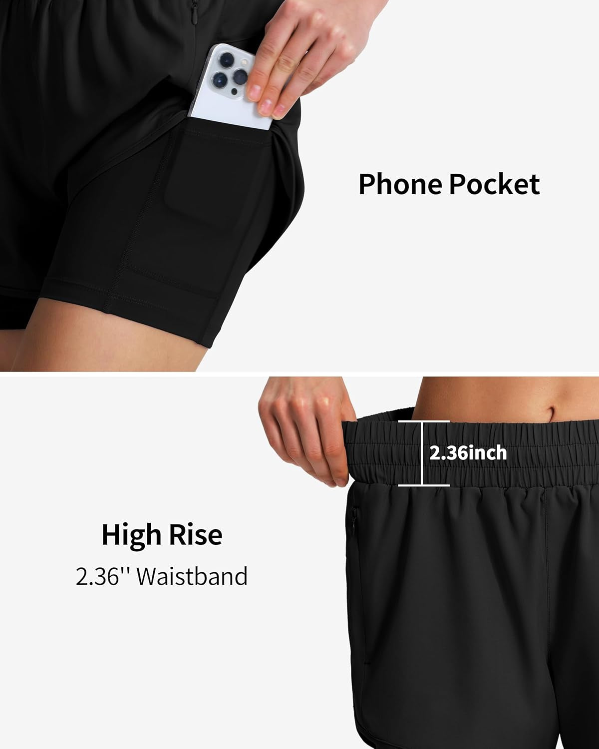 Women's 2-in-1 running shorts with liner and pocket storage