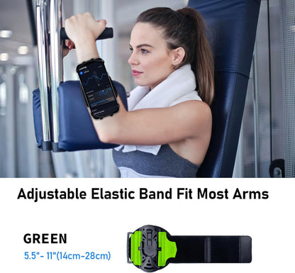 Phone armband showing adjustable wrist strap for 5.5 to 11 inch wrists