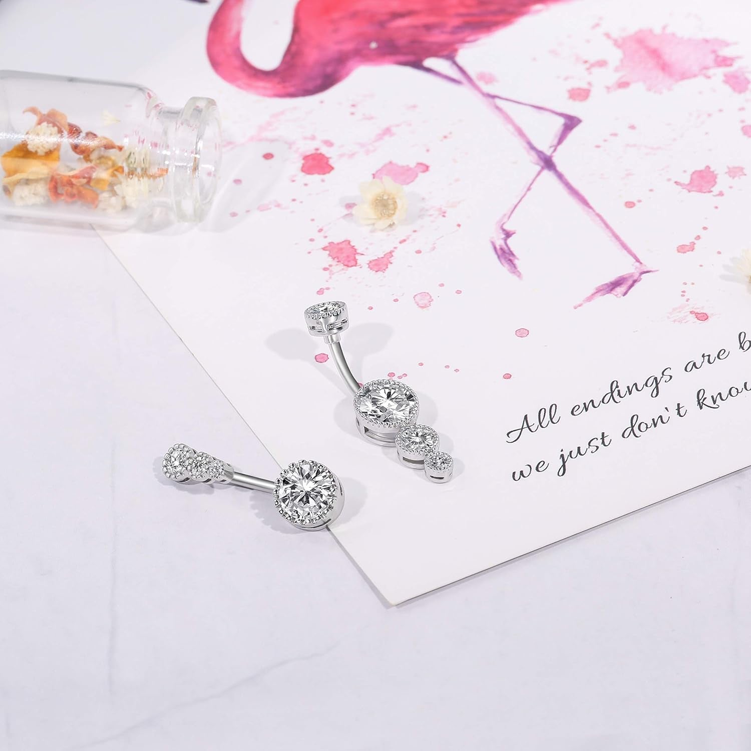 OUFER 3PCS Belly Button Rings, Clear CZ 316L Surgical Steel 14G Belly Rings Dangle Navel Rings Belly Rings Belly Piercing Jewelry