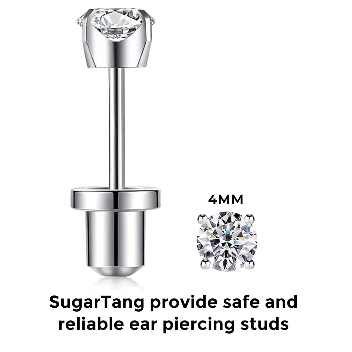 Ear Piercing Kit | Disposable Ear Piercing Gun Kit Made in 316L Surgical Stainless Steel 4Mm - 4Prong Cubic Zirconia | at Home Self Piercing Kit with Earrings Studs