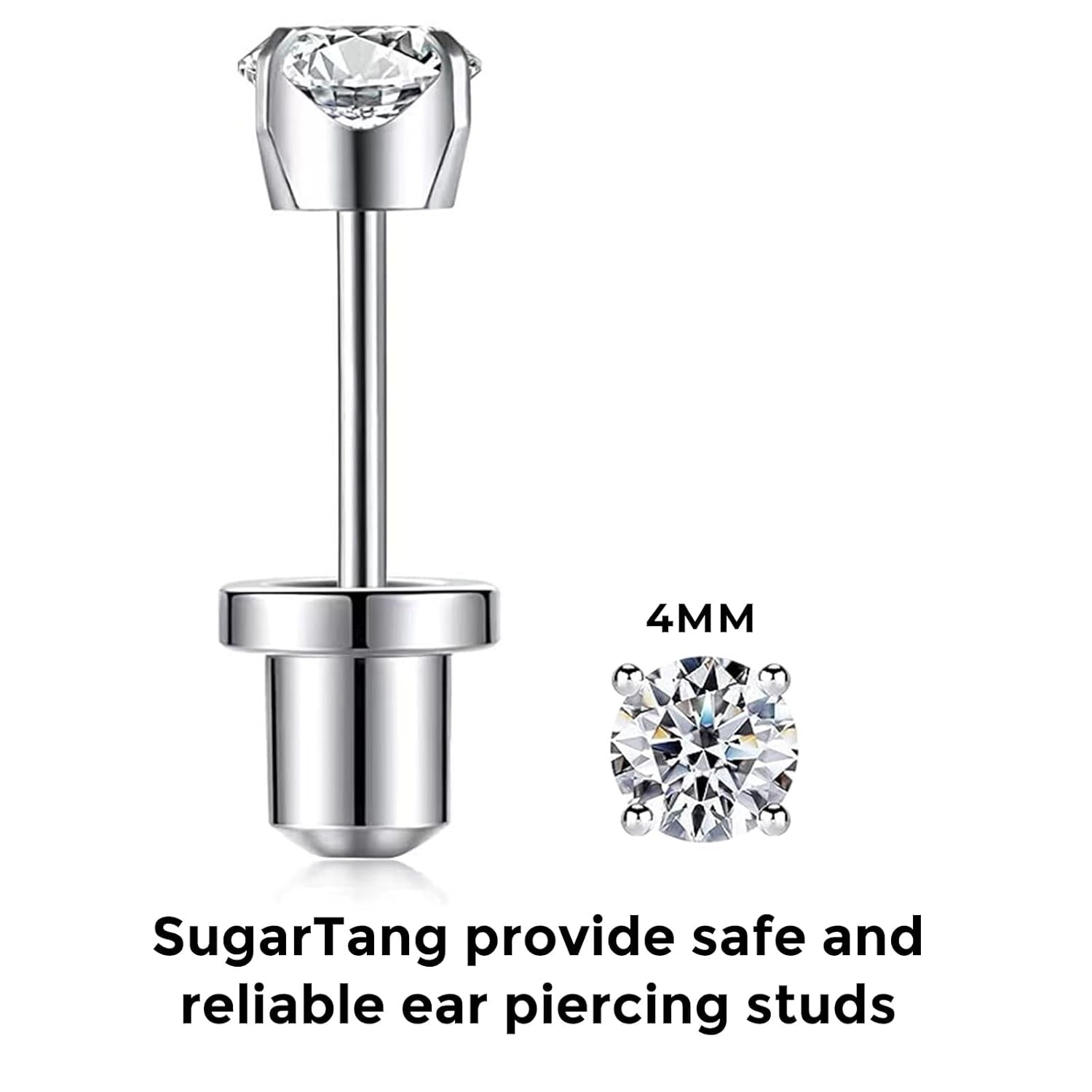 Ear Piercing Kit | Disposable Ear Piercing Gun Kit Made in 316L Surgical Stainless Steel 4Mm - 4Prong Cubic Zirconia | at Home Self Piercing Kit with Earrings Studs
