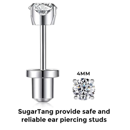 Ear Piercing Kit | Disposable Ear Piercing Gun Kit Made in 316L Surgical Stainless Steel 4Mm - 4Prong Cubic Zirconia | at Home Self Piercing Kit with Earrings Studs