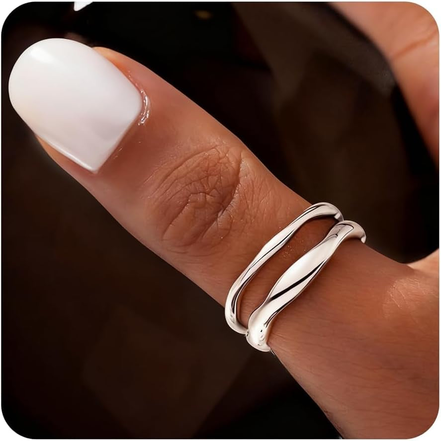 Stackable Gold Rings for Women Non Tarnish, Dainty 14K Gold Plated Chunky Stacking Rings Trendy Statement Pinky Thumb Rings Engagement Eternity Wedding Band Ring Stacking Gold Jewelry Size 4 5 6 7 8 9 10 11