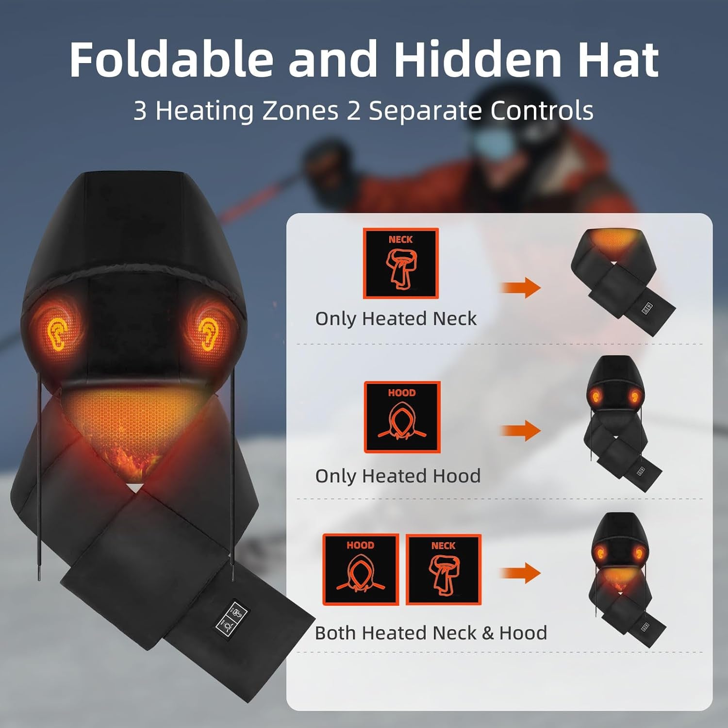 Heated Scarf Electric Heating Warmer with 5000Mah Rechargeable Battery for Women Men, Heating Pad with Hidden Hooded