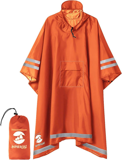 Portable packed Saphirose rain poncho for travel