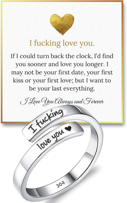 Adjustable silver I F♡cking Love You promise ring for women