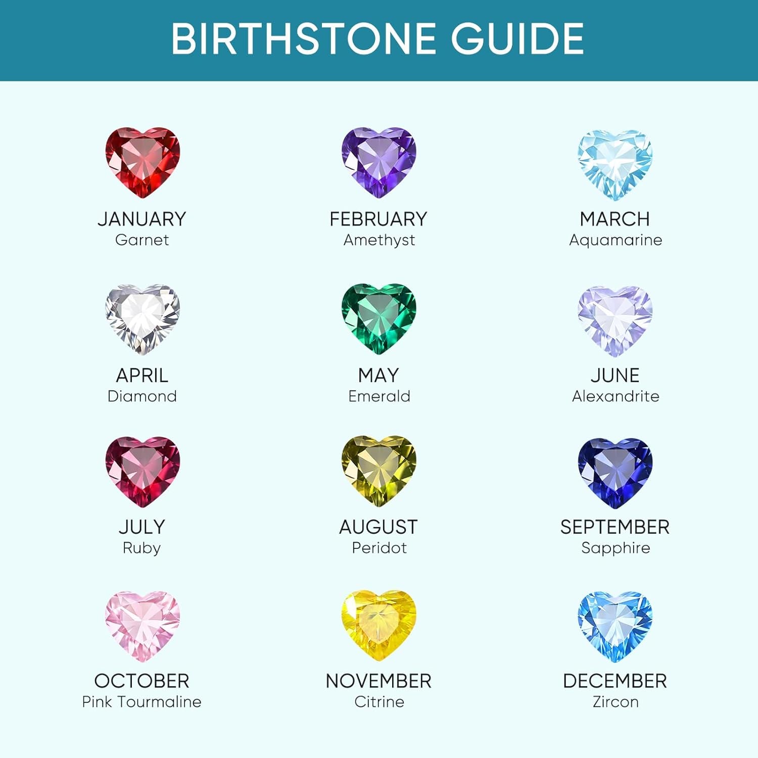 Heart Birthstone Pendant Necklaces for Women - Dainty 925 Sterling Silver Necklace 12 Month Birthstone Jewelry Birthday Anniversary Christmas Jewelry Gifts for Girlfriend Mom Daughter Lady Her