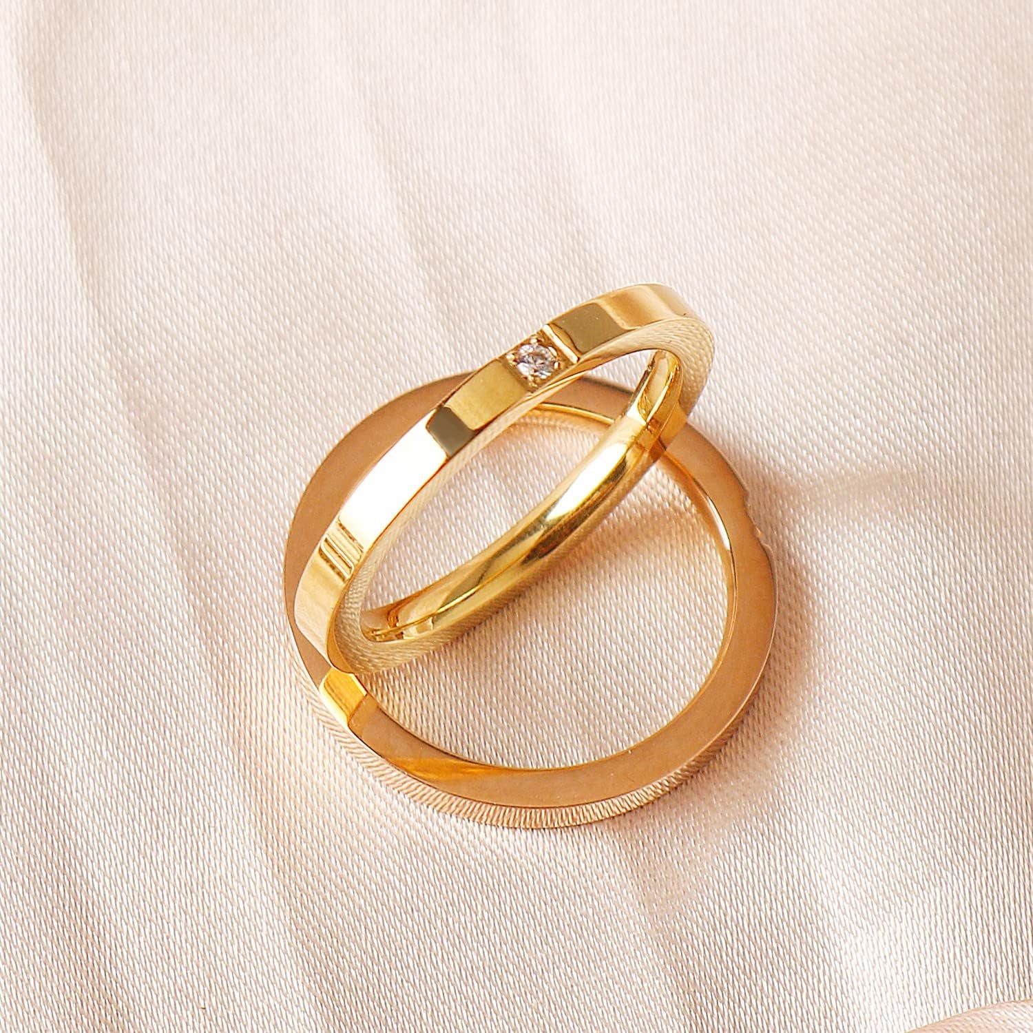 3PCS Love Friendship Ring Gold Ring Sets for Women Stainless Steel Wedding Statement Thumb Ring 18K Gold Silver Rose Plated Cubic Zirconia Rings Jewelry Gifts for Her