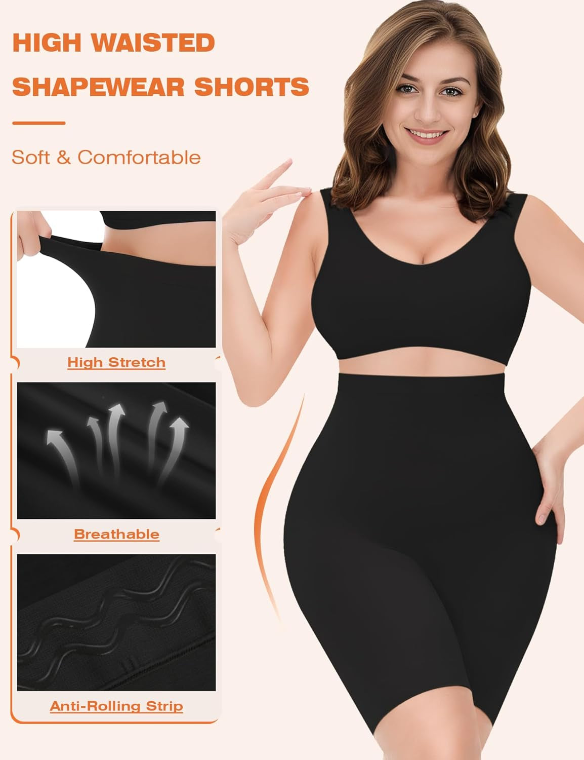 Woman demonstrating Yeblues tummy control shapewear shorts wearing