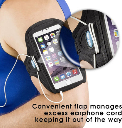 Female runner in athletic wear displaying comfortable Tune Belt phone armband