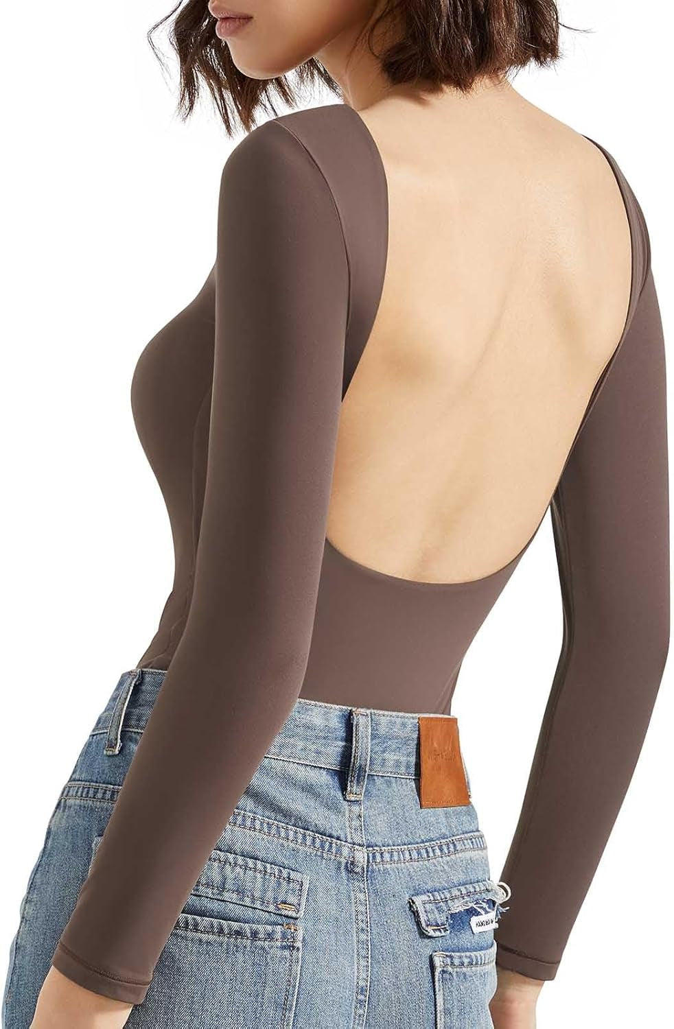 Sexy basic backless top long sleeve fit