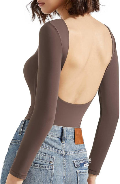 Sexy basic backless top long sleeve fit