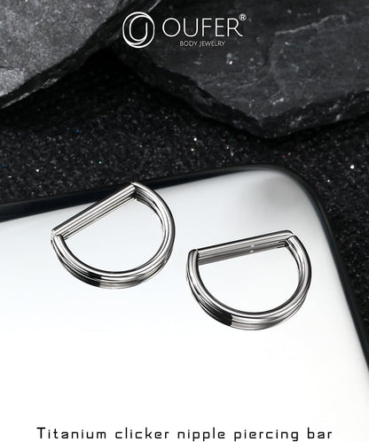 OUFER 2PCS Titanium Nipple Rings, D-Shaped Nipple Piercing Jewelry, 14G Clicker Septum Daith Lightweight Body Piercing Jewelry for Women Men 14MM