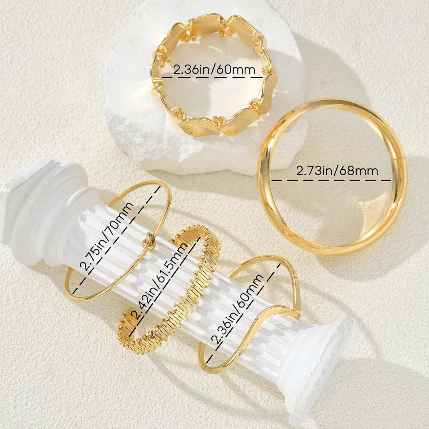 Personalized gold plated chunky bracelet cuff set