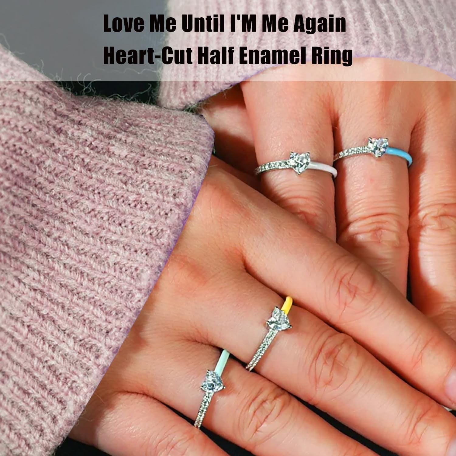 Love Me until I'M Me Again Black Heart-Cut Half Enamel Ring, Black Heart Self-Love Ring, Jewelry Birthday Gifts for Women, Daughter, Wife, Friends