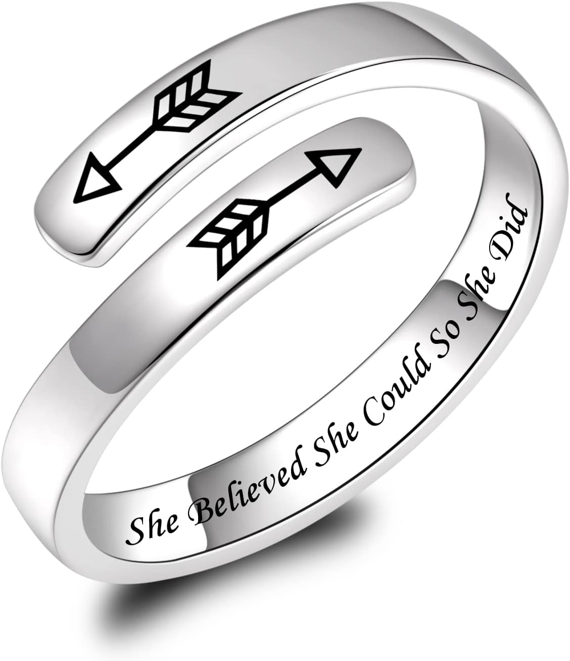BEILIN 925 Sterling Silver Inspirational Jewelry Rings Adjustable Ring Personality Encouragement Gift for Teens Women