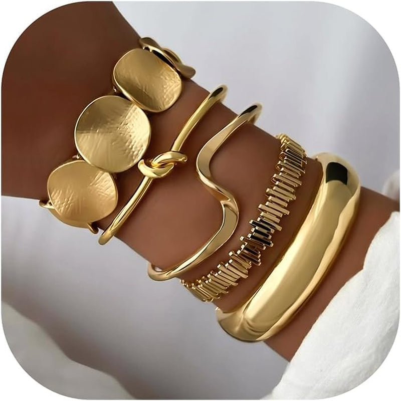 14K gold plated dainty knot bangle bracelet for women