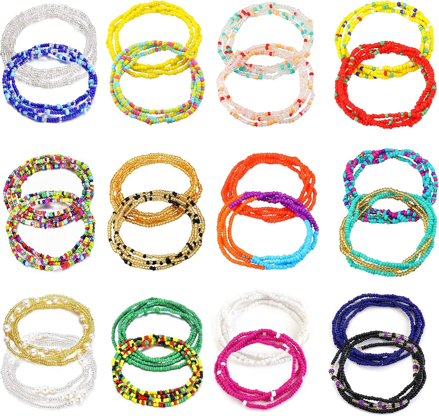 TOBENY SHIWE 24PCS Waist Bead Chains for Women Colorful Summer Body Chains Belly Beads Bikini Jewelry Chains Bead Waist Chains Set