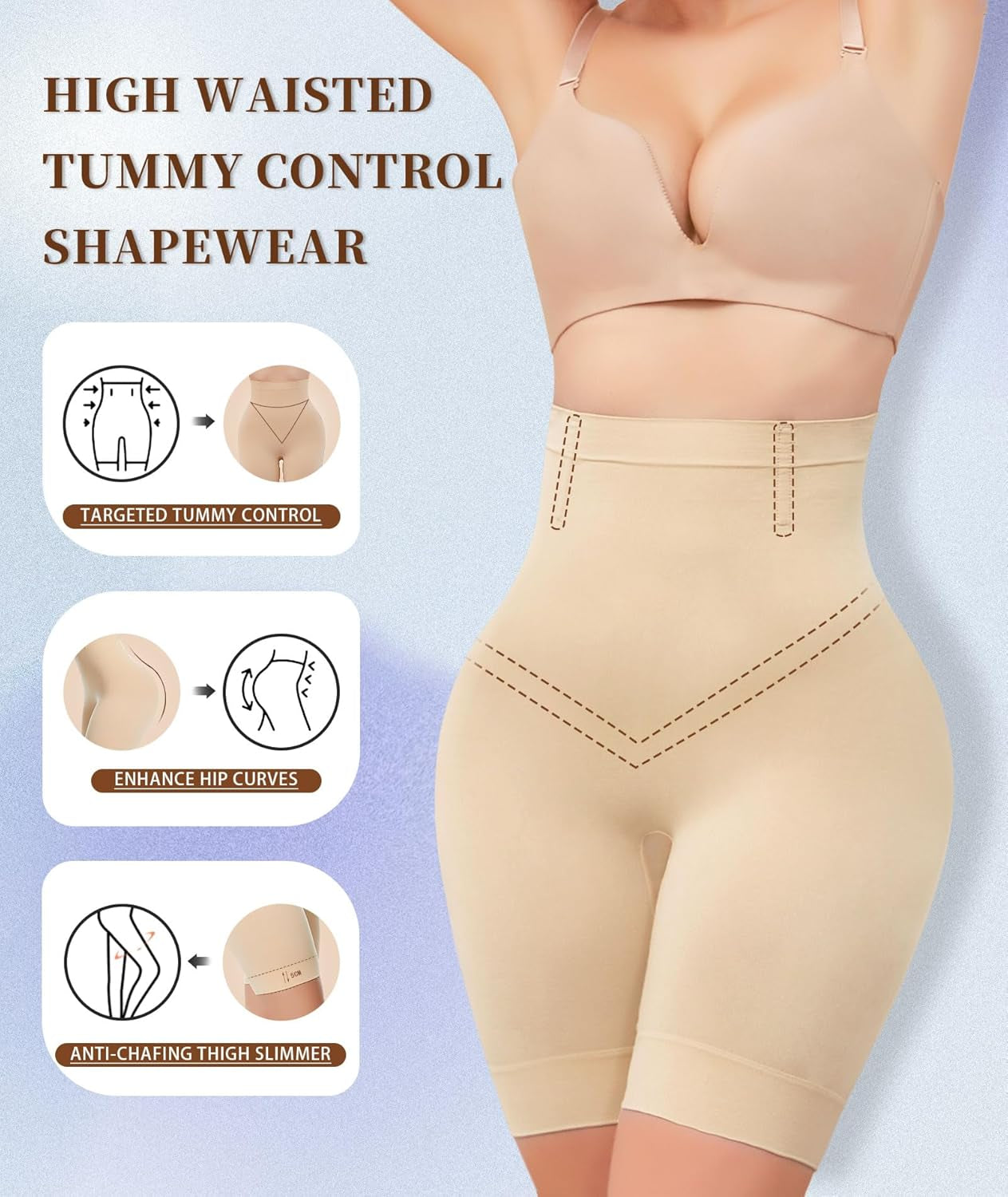 Sellto body shaper shorts showing thigh slimmer technology front view