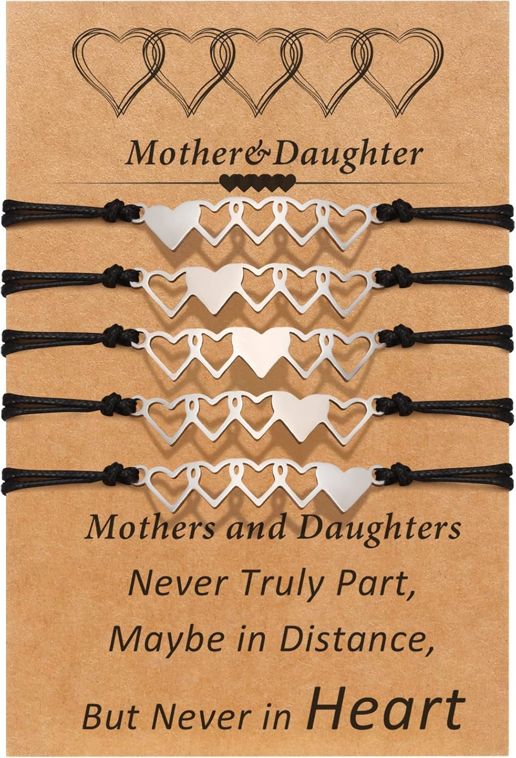 Desimtion Mother Daughter Bracelets Set for 2, 3, 4, 5, 6, Wish Matching Heart Bracelets for Mom and Daughter,Christmas Gifts for Mom Daughters
