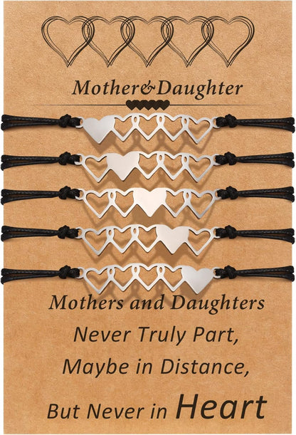 Desimtion Mother Daughter Bracelets Set for 2, 3, 4, 5, 6, Wish Matching Heart Bracelets for Mom and Daughter,Christmas Gifts for Mom Daughters
