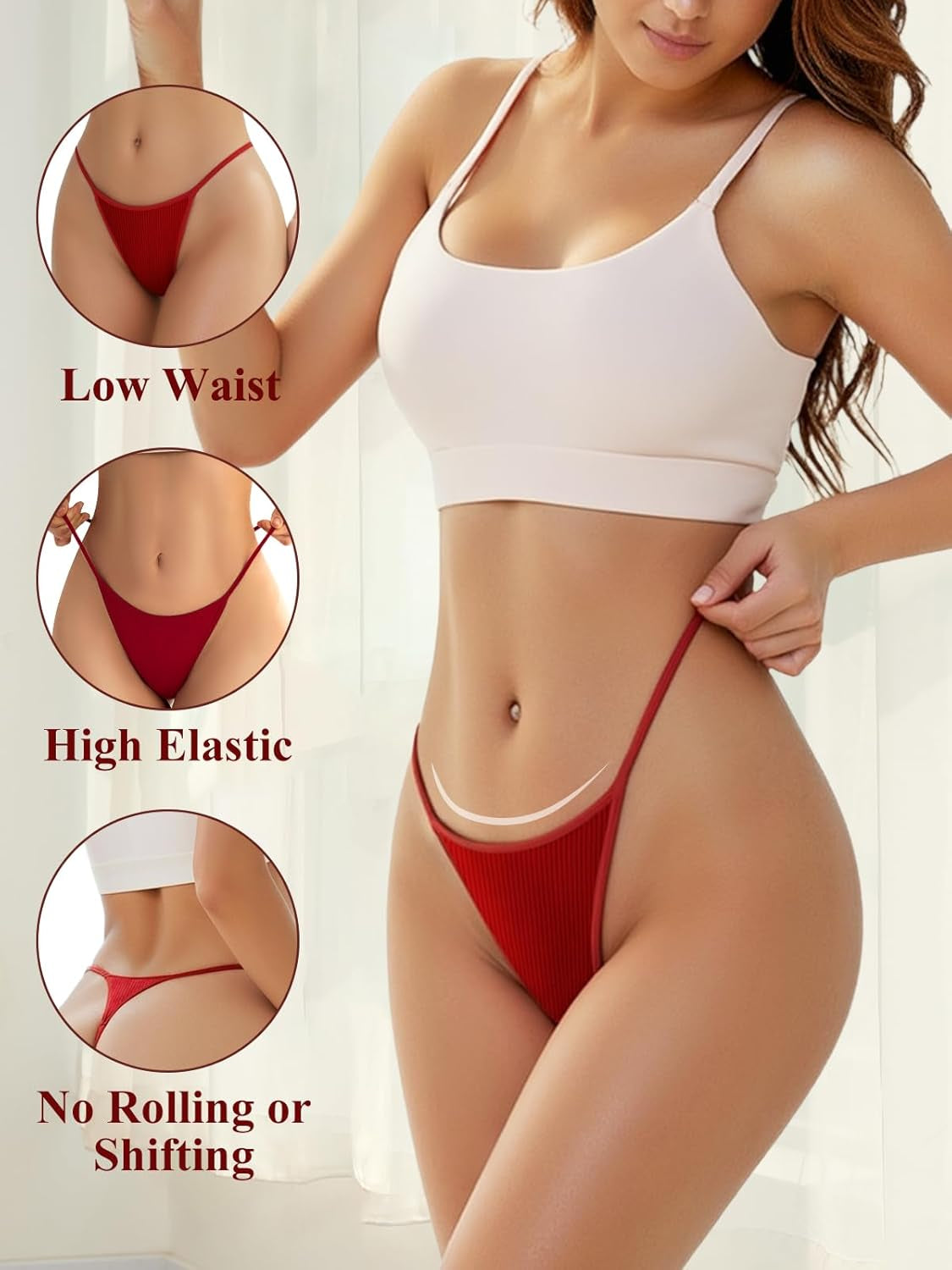 Woman wearing comfortable cotton T-back thong with low-rise fit