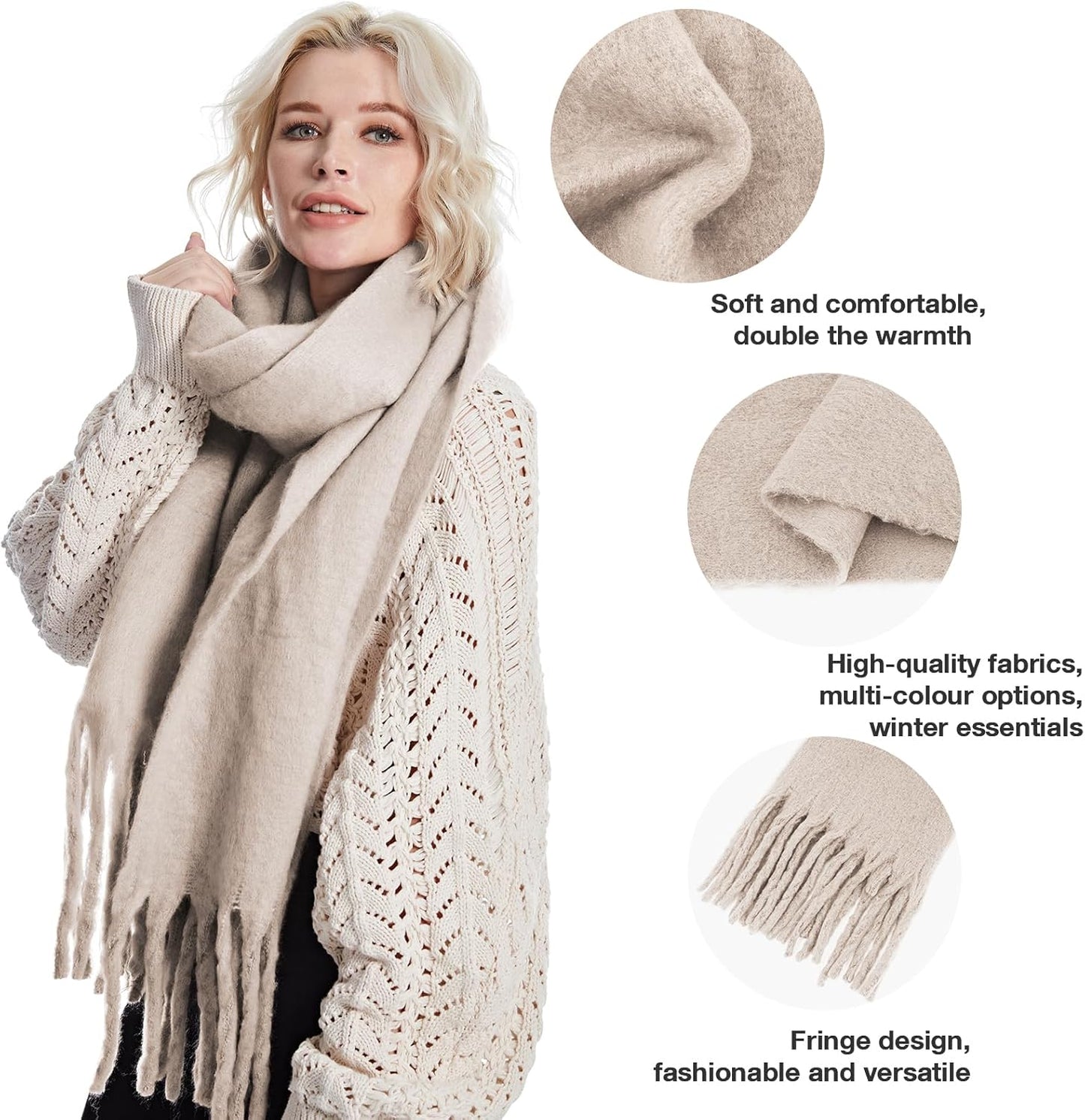 Missshorthair Thick Scarf for Women Big Chunky Colorful Blanket Fluffy Soft Scarves Winter Colorful Shawl Warps