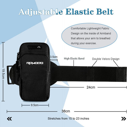 Running phone holder armband with key and card storage pockets