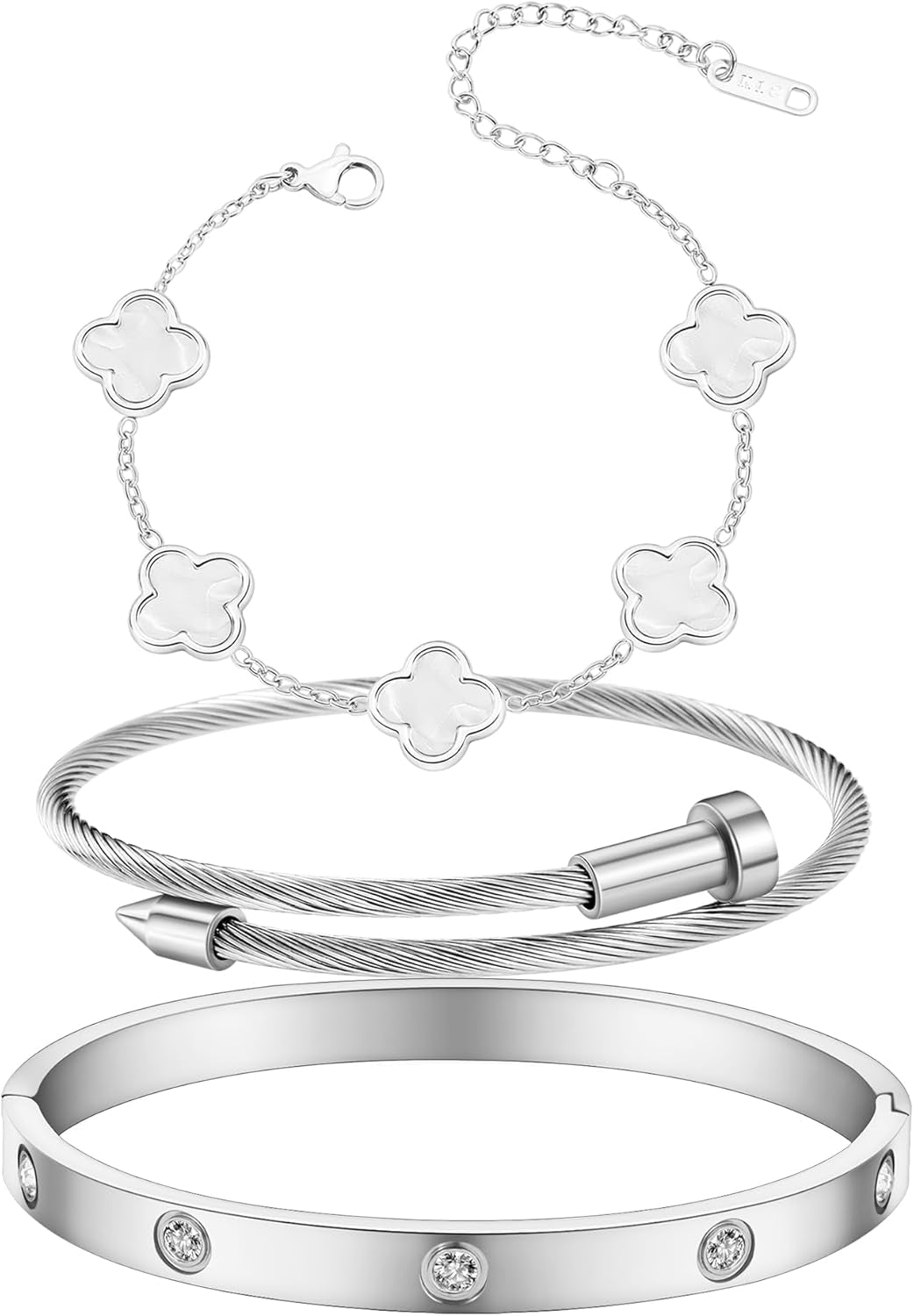 Womens Bracelet 18K Gold Plated Cuff Bangle Clover Bracelet Set for Women Four Leaf Lucky Bangle Jewelry Gift of Love