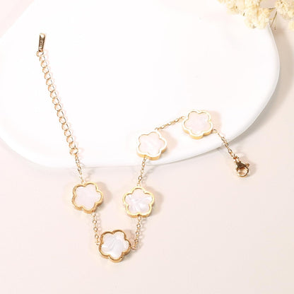 18K Gold Plated Clover Lucky Bracelet for Women White/Black